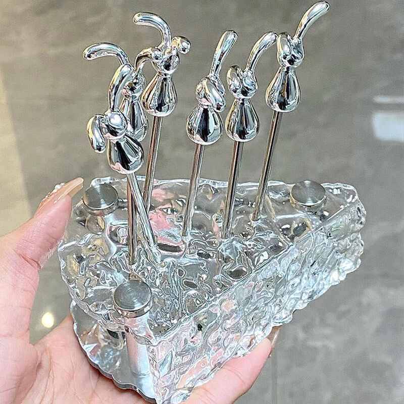 不锈钢水果叉签家用蛋糕叉子果插甜品叉高级感轻奢创意套装插子