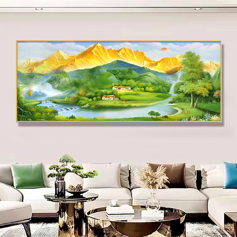 5d钻石画满钻新款日照金山客厅大气点钻十字绣流水生财风景钻石绣