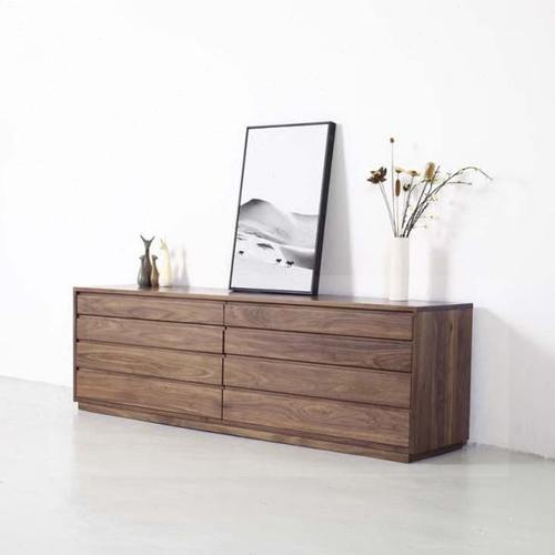 北欧实木橡木黑胡桃八斗柜边柜简约电视柜日式收纳环保床尾储物橱