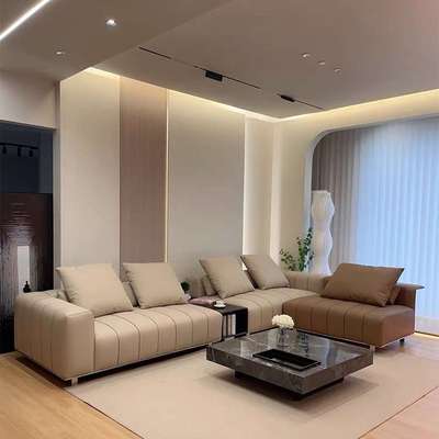 意式极简直排钢琴键沙发客厅横厅大户型高端转角轻奢真皮组合沙发