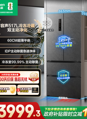 容声517L双净法式四门超薄零嵌入式家用大容量电冰箱以旧换新补贴
