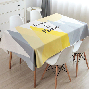 餐桌布长方形家用黄色几何时尚棉麻电视柜书桌桌布正方形歺桌台布