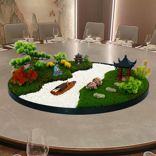 大圆桌中间转盘摆花酒店餐桌景观摆件装 饰桌花桌面造景饭店沙盘