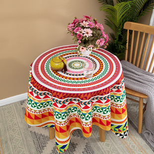 新民族风圆桌小桌布防溅水棉麻餐桌盖布餐厅定制台布气氛装 饰桌布