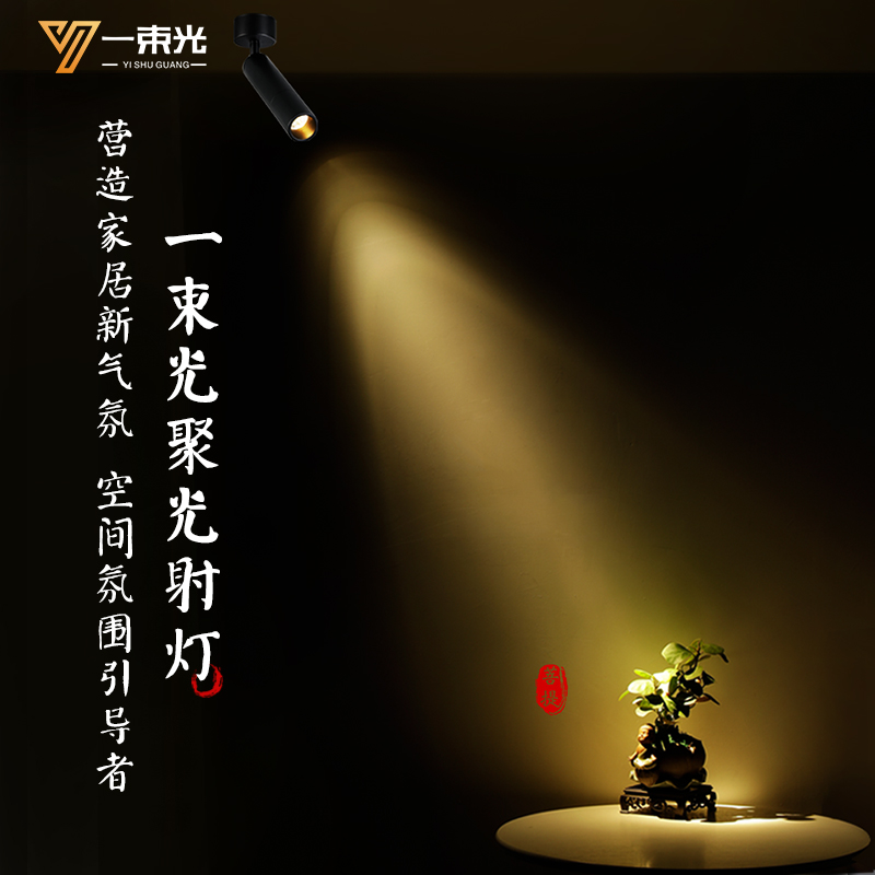 一束光聚光射灯小角度明装筒灯客厅茶室艺术气氛博物馆氛围轨道灯