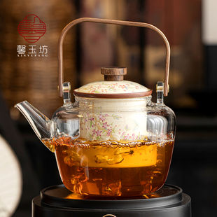 围炉煮茶玻璃提梁壶大容量过滤煮茶壶电陶炉专用耐高温玻璃煮茶器