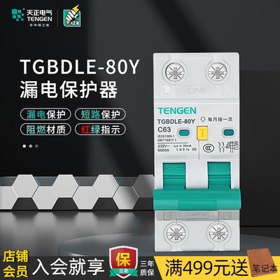 天正漏电保护器空气开关漏电可投入退出断路器TGBDLE-80Y窄体2P
