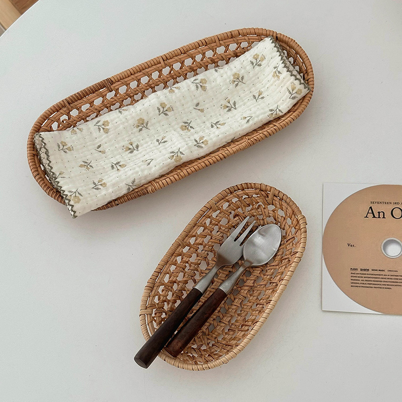 家用藤编收纳篮子 让家自然温馨 日式餐M具托盘 文艺拍摄道具