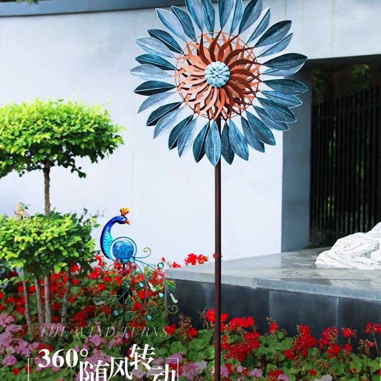 北欧风铁艺太阳能灯风车户外花园装饰旋转庭O院别墅幼儿园摆件造
