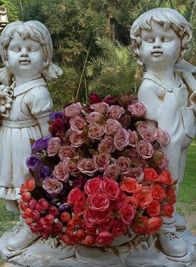 庭院花园草坪玻璃钢摆件摆设欧式人物装饰抬筐小情侣多肉花盆花篮