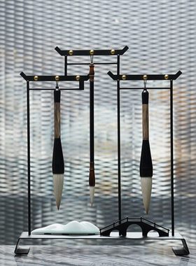 现代新中式禅意毛笔架摆件创意样板间书房办公桌书桌软装饰品摆设