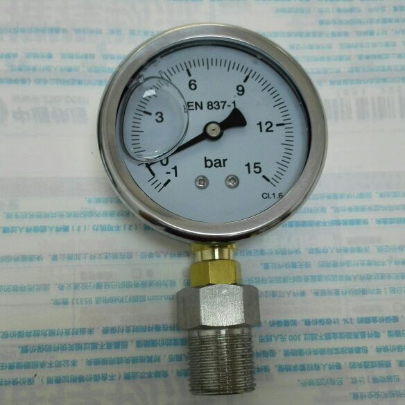 耐震压力真空表en837-1 -1bar~15bar 直径63-68mm 螺纹m20X1.5