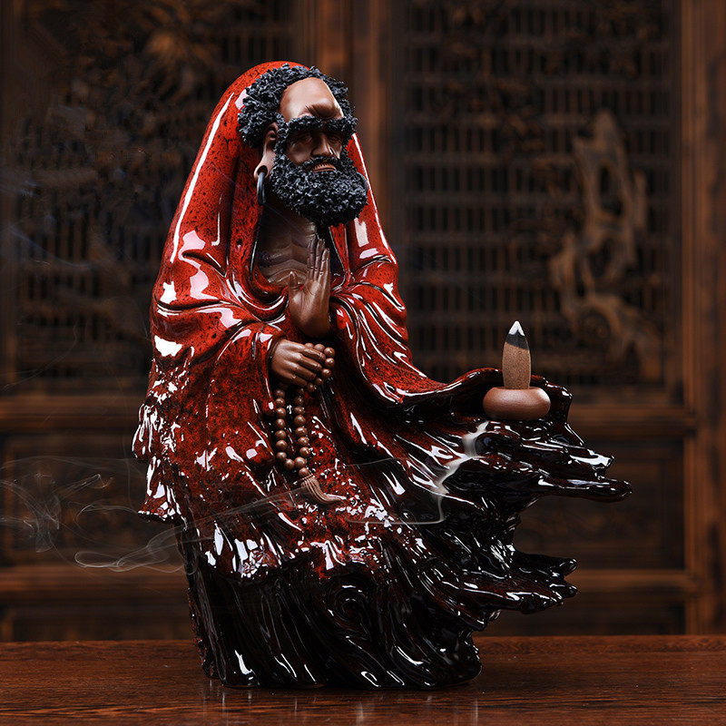 中式复古精品陶瓷人物佛像达摩摆件禅意会所软装饰品客厅书柜摆设