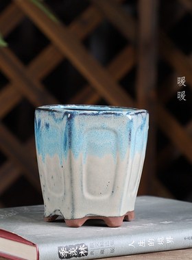 F429#凹面六方高盆暖暖花器/釉盆 满36元包邮