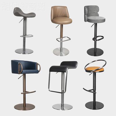 奢吧椅升降PVJ酒吧椅前台椅子靠背旋高转脚椅轻不锈钢岛台吧台椅