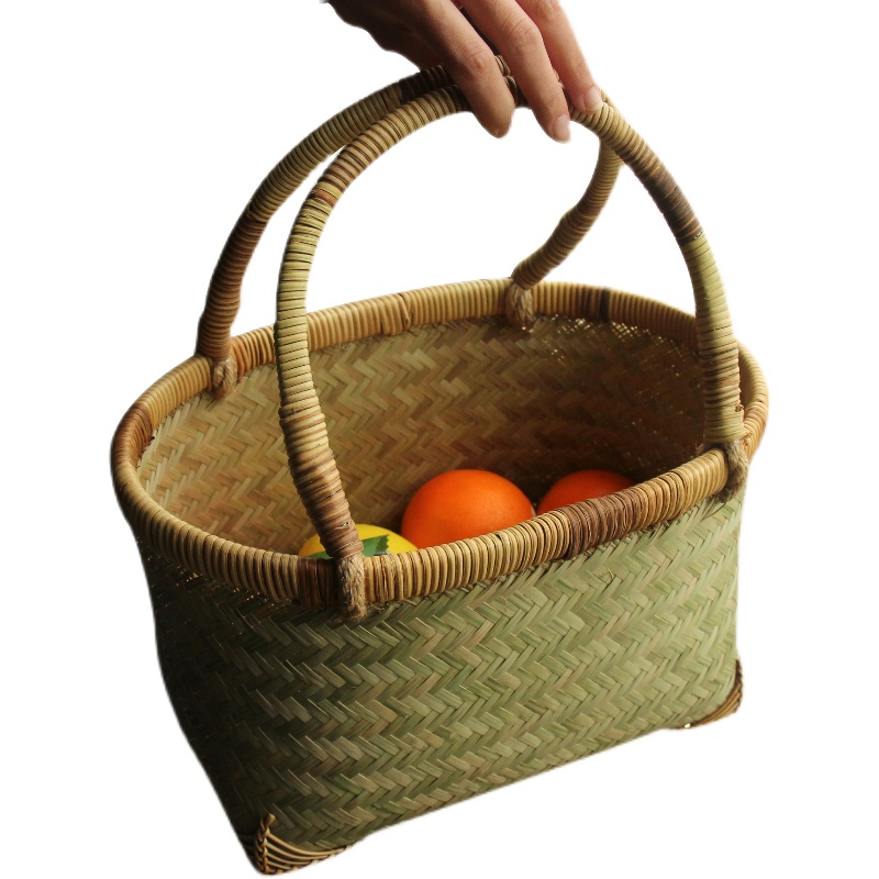 竹编精编手提篮家用买菜篮子环保外出购物篮水果蔬菜采摘篮大小号