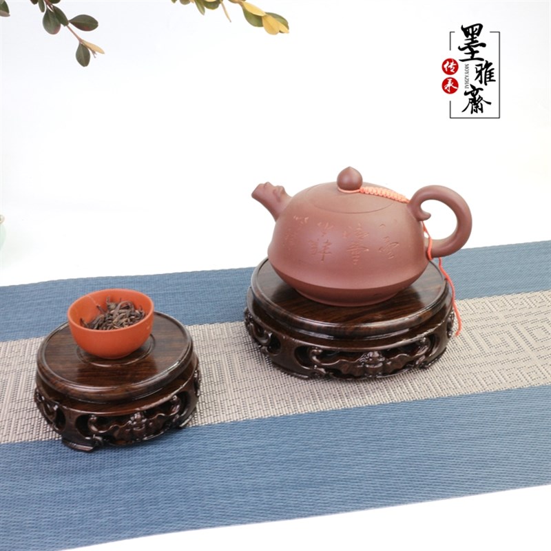 木制圆形瓶底座实木石头底座工艺品茶壶茶具