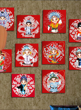 红色喜庆京剧戏曲脸谱装饰画 客厅卧室框画 玄关走廊墙壁挂画