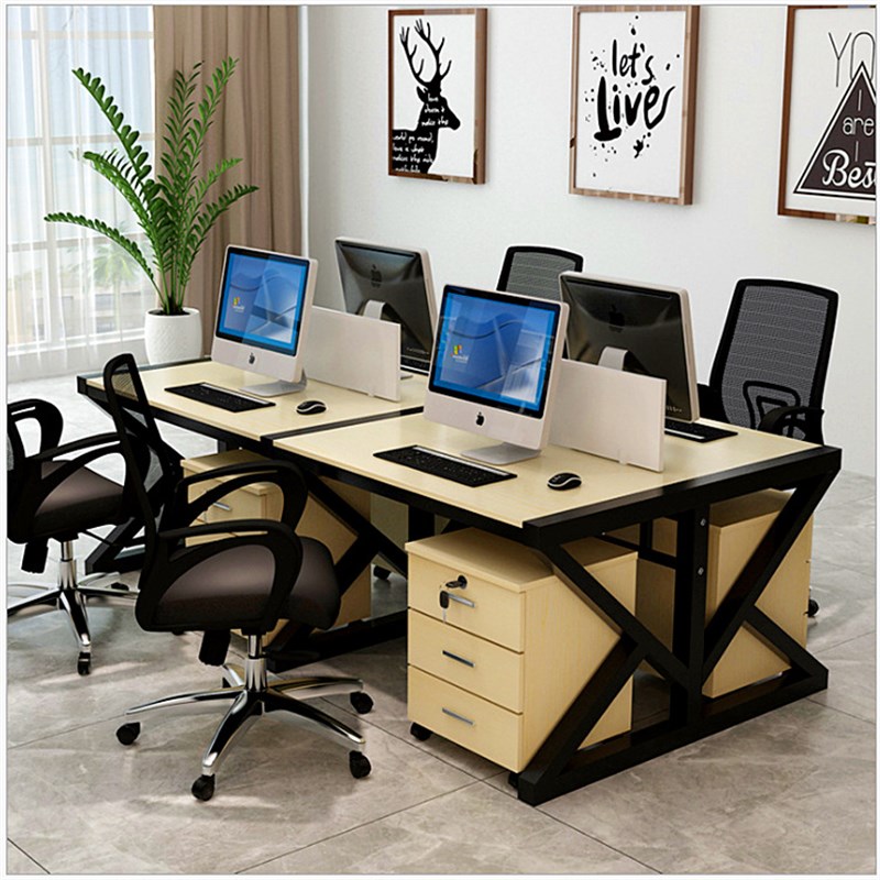 职员办公桌椅组合四人位台式电脑桌椅简约员工屏风钢木办公桌