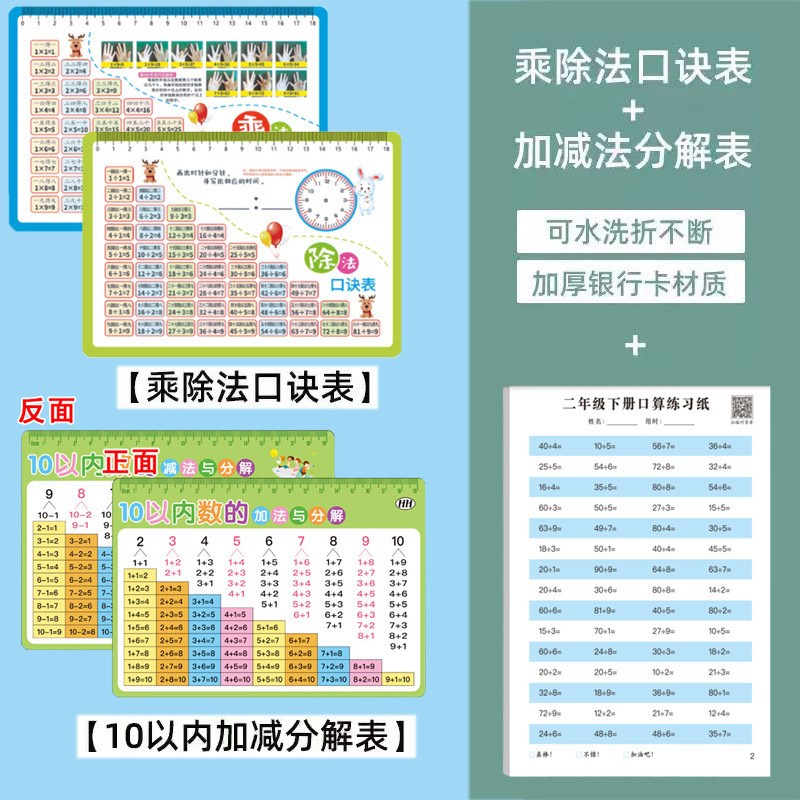 乘法口诀表卡片10以内加减法口诀表小学生20以内加减法分解与组成