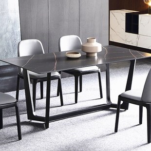 客厅四人餐桌椅组合大理石食堂饭店岩板长桌酒店西餐厅碳素钢桌椅