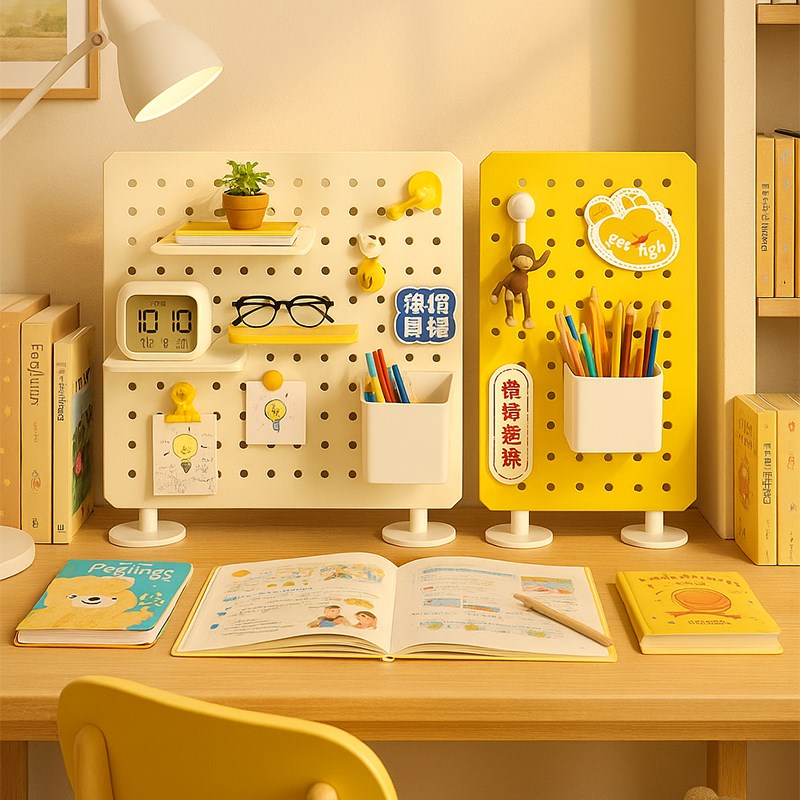 学习书桌收纳层架金属办公桌上书架桌面立式洞洞板S免打孔置物架