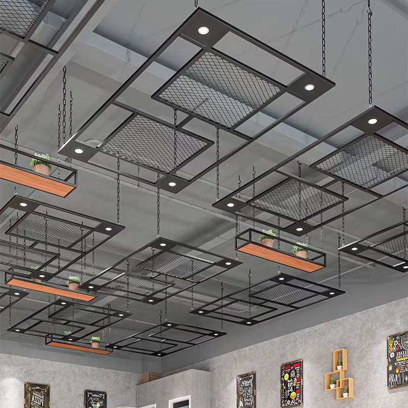 工业风菱形网格吊顶装饰隔断背景C墙屏风铁艺金属网片镂空围挡广