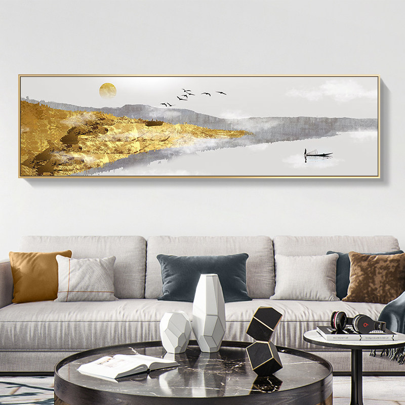 现代新中式客厅装饰画轻奢沙发z背景墙挂画横幅大气背有靠山墙壁_虎窝淘
