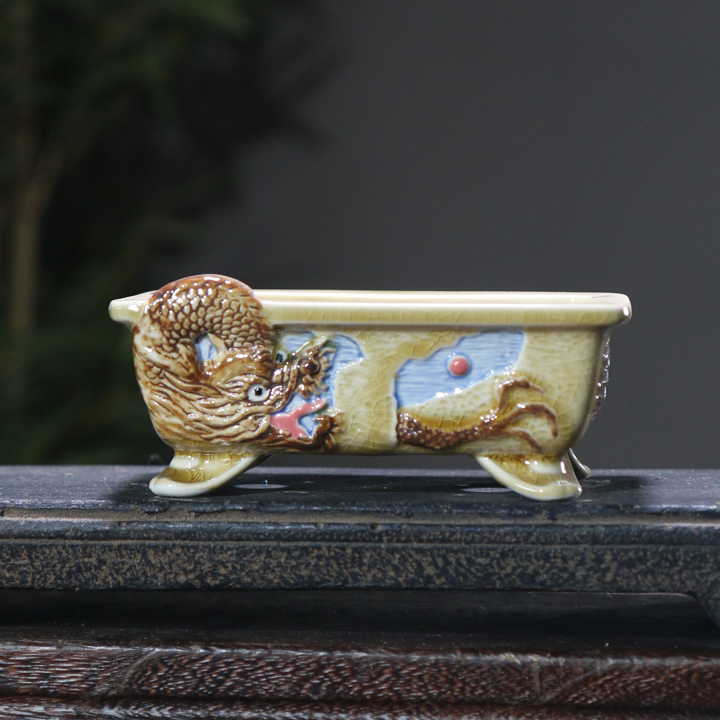 陶瓷盆景盆紫砂花盆长方形高档彩绘龙盆冰裂纹创意星宇家高温釉