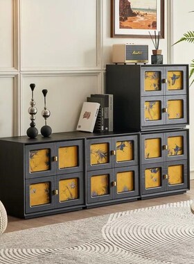 中古香云纱实木斗柜床头柜卡门柜卧室家用储物柜靠墙复古黑色立柜