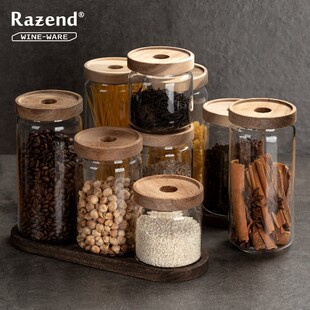 玻璃咖啡茶叶密封罐 相思木盖储物罐杂粮储藏罐意大利面收纳罐
