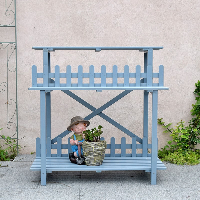 新款阳台实木花架三层阶梯式大花盆架落地式带栅栏多肉绿植架防水