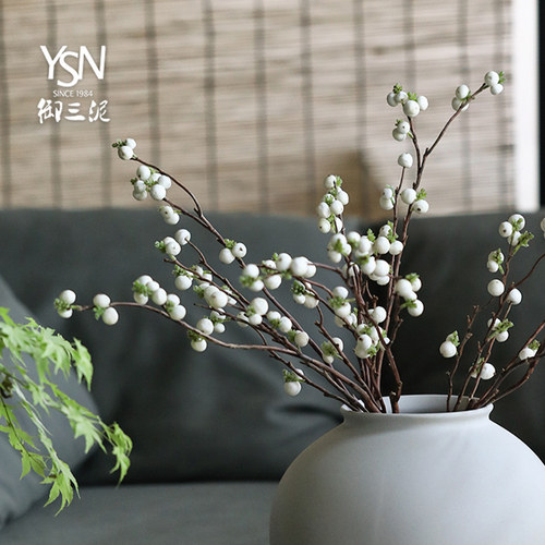 仿真粉色戚果客厅桌面小枝绿植果实假装饰插摆设小白果