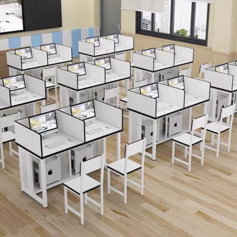 微机桌多媒体加厚教室电脑桌双人桌学校钢制定制屏风考试桌机房