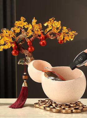 中式高档钥匙收纳玄关摆件家居客厅葫芦招财装饰品桌面置物盘乔迁