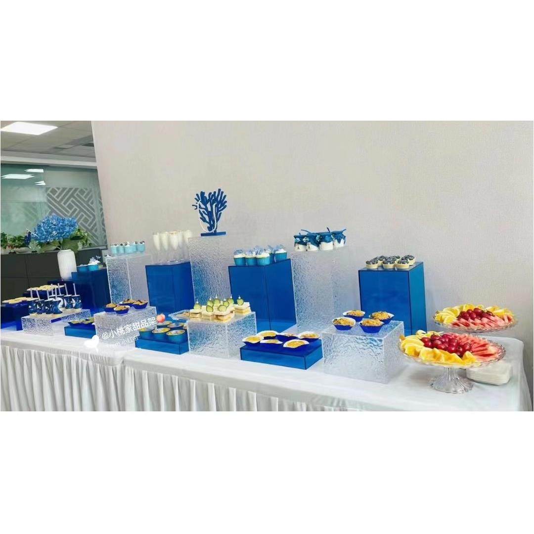 蓝色商务茶歇冷盘甜品台展示架摆台摆件亚克力甜品台展示架开业架