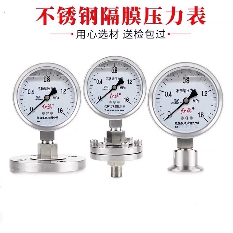 红旗仪表 不锈钢隔膜压力表YTP-150BF螺纹法兰卡盘连接规格可定制