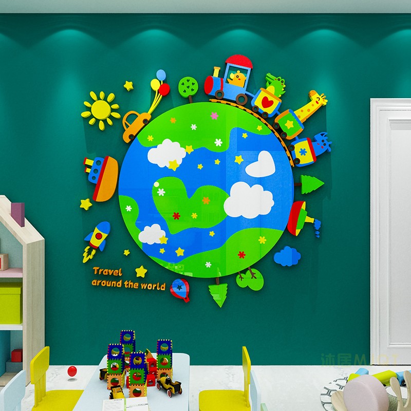 幼儿园环创主题卡通地球3d立体墙贴画儿童房卧室床头墙面装饰布置图片