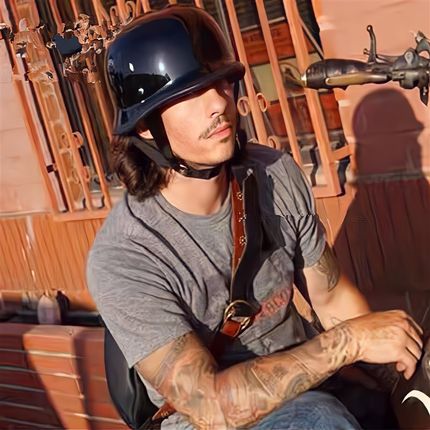 TTCO德式大兵机车复古半盔夏季个性哈雷瓢盔电动车太子玻璃钢头盔