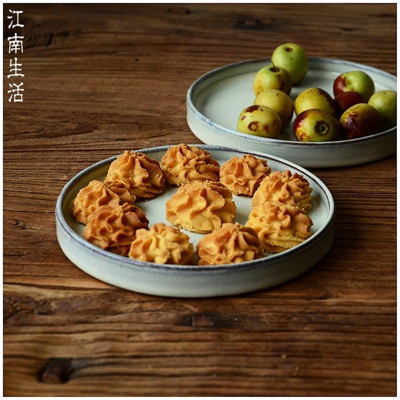 粗陶简约复古餐具清新干净干果盘中号直边盘平盘糕点盘点心盘子