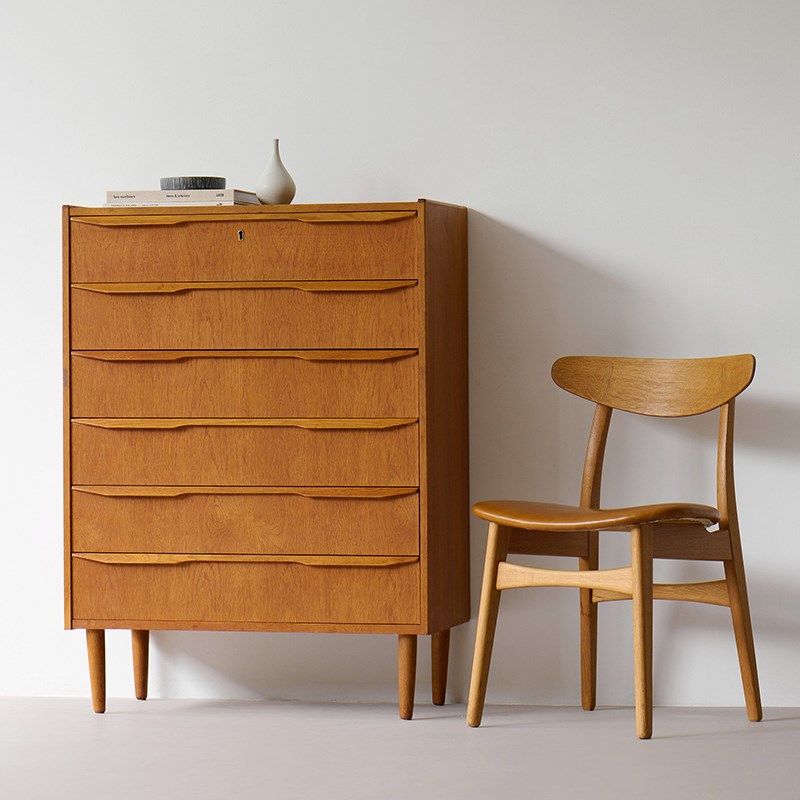 中古家具 复古六斗柜 实木五七斗柜抽屉黄杨木收纳柜缅甸柚木丹麦