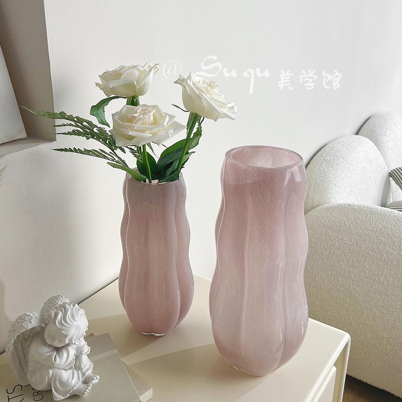 简约现代轻奢粉色花瓶客厅插花玻璃花器餐客厅摆件高级感软装饰品