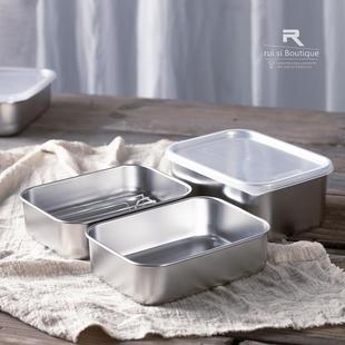 不锈钢保鲜配料盘冻肉收纳盒子厨房沥水隔油备菜盆窄边托盘展示盘