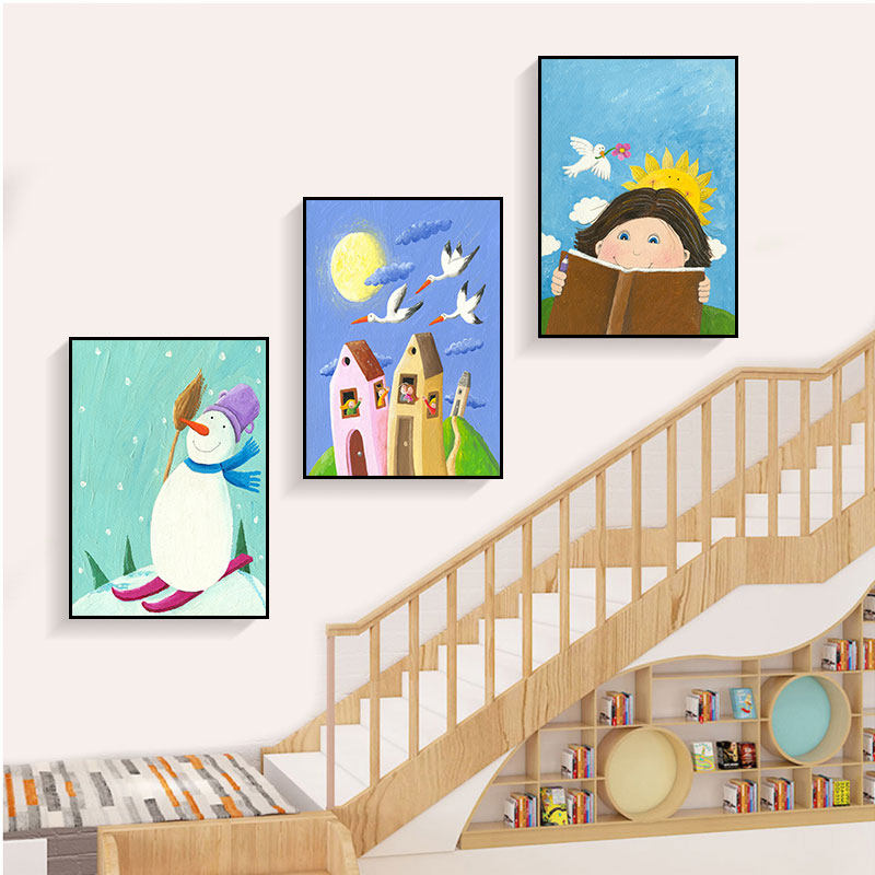 儿童房装饰画男女孩房间卧室床头卡通动物挂画客厅幼儿园墙面壁画