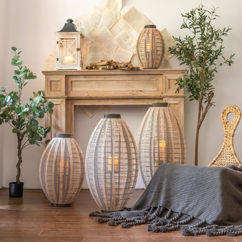 JK慕空间 样板间庭p院落地式布面烛台灯笼 民宿装W饰大摆件覆古风