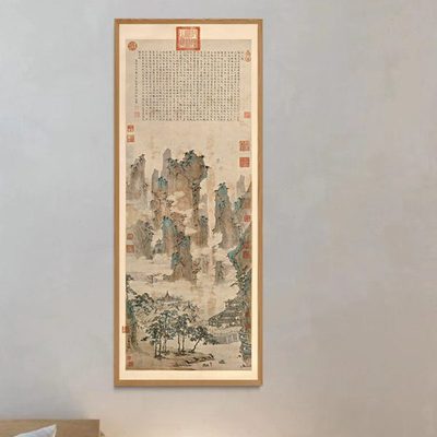 明仙山楼阁图轴仇英印制布画芯国画竖款立轴墙画山水风景装饰画