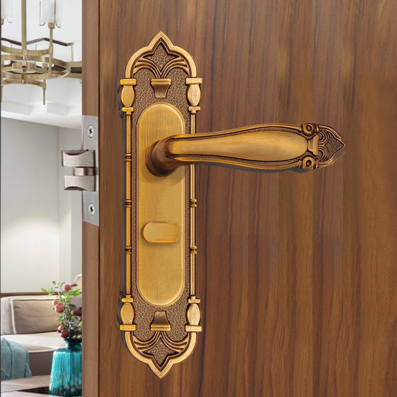欧式单舌门锁静音房门锁家用黄A古铜锁具卧室房间实木门锁室内门