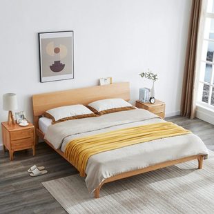 白橡木实木床 插座床 橡木床 原木色床北欧主次卧床 婚床简约现代