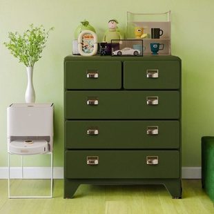 网红日式复古金属斗柜客厅家用边柜收纳柜卧室铁皮柜床尾置物柜子