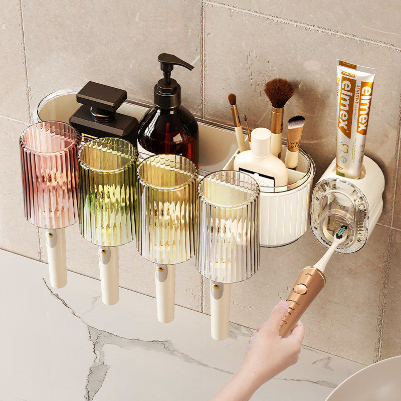 牙刷置物架刷牙杯漱口杯挂墙式y卫生间免打孔壁挂式电动家庭挂架